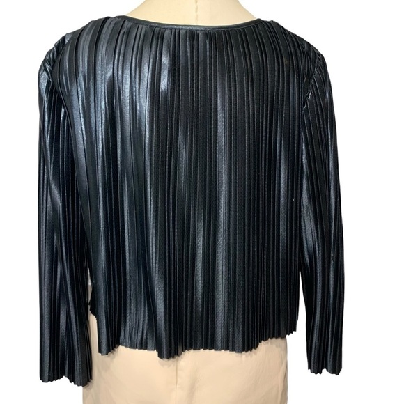 Zara Pleated Crop Top Blouse Shimmery Black Sz S Puff Sleeve Dark Feminine Glam - Picture 5 of 15